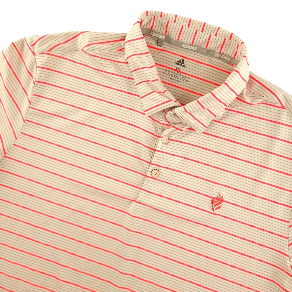 Adidas Polo Shirt Mens XL Pink Stripe Golf Performance Stretch Logo Top
